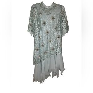 👗 Vintage‎ Crest Fashions Lace Overlay Beaded Dress Light Blue XL 👗
